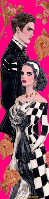 Free vampire bookmark featuring vampires in checker-patterned dresses